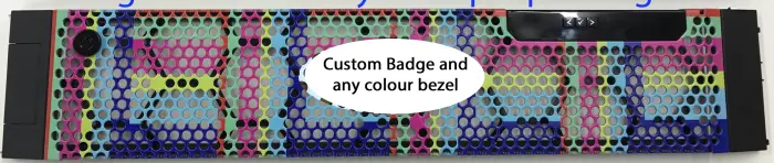 OEM Custom Bezels for DELL Rack-mounted servers featuring a mix of colours, uniquely printed, making an excellent OEM Custom Solution